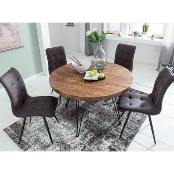 Rootz Design spisebord rundt Ø 120 x 78 cm Sheesham massivt træ - Landhus spisebord brun - Spisebord Køkkenbord 4 personer