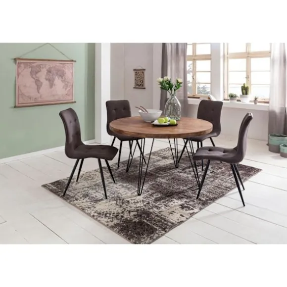 Rootz Design spisebord rundt Ø 120 x 78 cm Sheesham massivt træ - Landhus spisebord brun - Spisebord Køkkenbord 4 personer