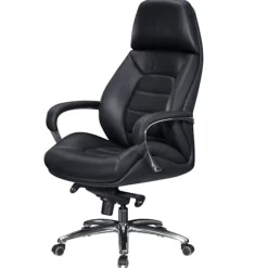 Rootz designer kontorstolebetræk i ægte læder sort skrivebordsstol op til 120 kg - XXL design direktionsstol, højdejusterbar - Ergonomisk drejestol me | Fyndiq
