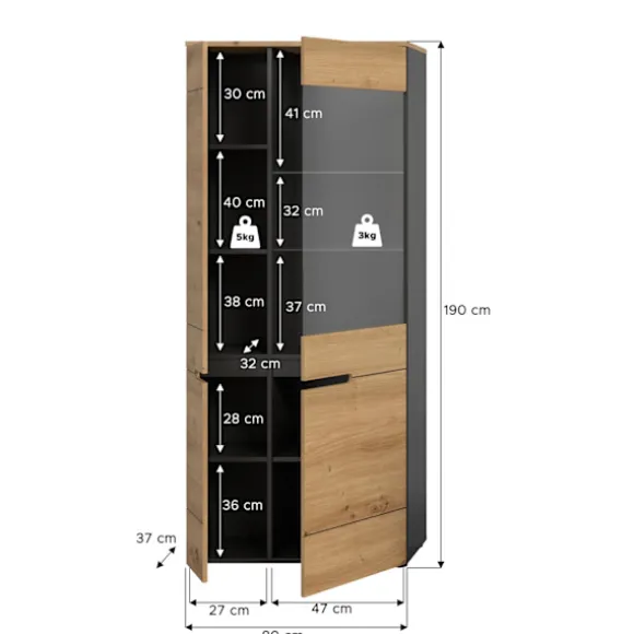 Rootz Display Cabinet - Showcase - Udstillingssag - Stilfuld glaspræsentation - 190x80x37 cm - Elegant Artisan Replica
