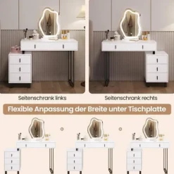 Rootz -dæmningbord med belysning - Vanity Desk - Dressing Table - Rummet opbevaring - 90 x 130 x 38 cm - MDF & Solid Wood - Hvid