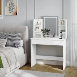Rootz -dæmningbord med LED -belysning - Makeup -bord - Vanity Desk - USB -opladning - 90x135x40 cm