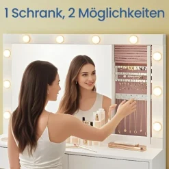 Rootz -dæmpningsbord med LED -belysning - Friktionsbord - Smykkeskab - Træspanel - 40 x 125 x 140 cm