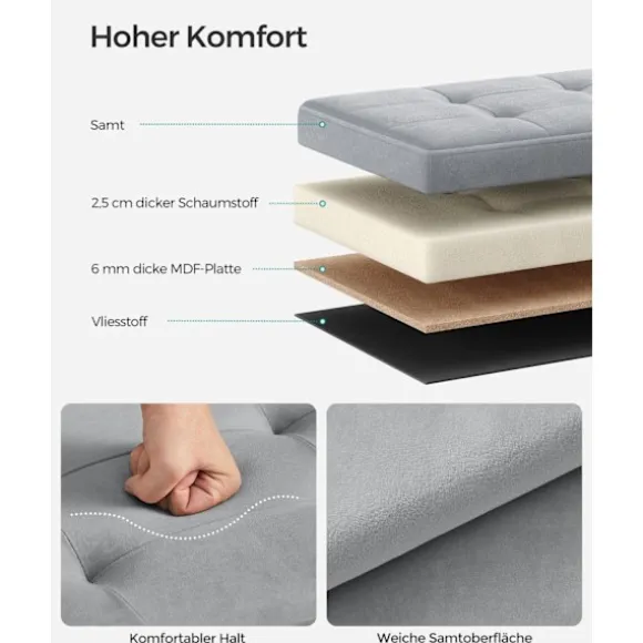 Rootz Dove Grå sædekiste - Opbevaring Ottoman - Fodskammel - MDF-fløjlskum - 300 kg Kapacitet - 38 cm x 38 cm x 38 cm