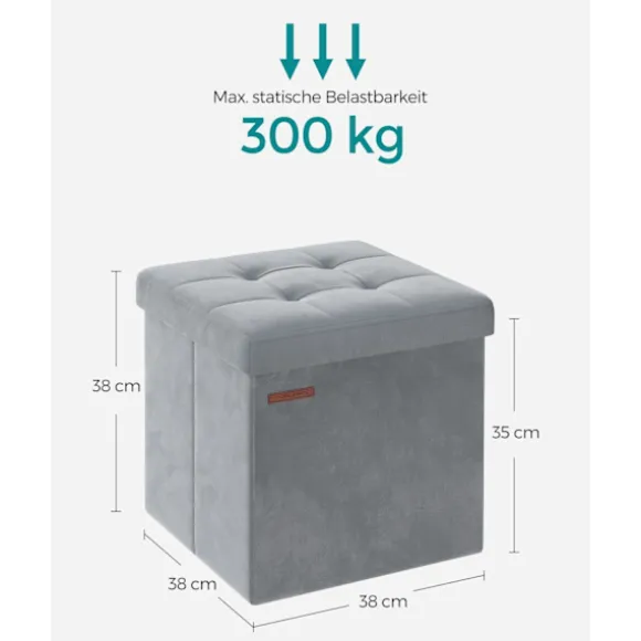 Rootz Dove Grå sædekiste - Opbevaring Ottoman - Fodskammel - MDF-fløjlskum - 300 kg Kapacitet - 38 cm x 38 cm x 38 cm