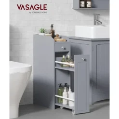 Rootz Dove Grey smalt badeværelsesskab - Opbevaringsskab - Organizer - MDF-materiale - Letvægts - Pladsbesparende - Nem montering - 40cm x 18cm x 70cm | Fyndiq