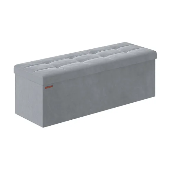 Rootz Dove Grey Velvet Sædekiste - Opbevaring osmannisk - Polstret bænk - MDF-konstruktion - 38 cm x 110 cm x 38 cm - Letvægts - Rummelig - Robust