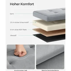 Rootz Dove Grey Velvet Sædekiste - Opbevaring osmannisk - Polstret bænk - MDF-konstruktion - 38 cm x 110 cm x 38 cm - Letvægts - Rummelig - Robust
