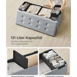 Rootz Dove Grey Velvet Sædekiste - Opbevaring osmannisk - Polstret bænk - MDF-konstruktion - 38 cm x 110 cm x 38 cm - Letvægts - Rummelig - Robust