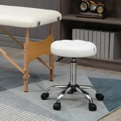Rootz drejestol - Rulleskammel - Højdejusterbar salontaburet - Kunstlæder - Armløst design - Elegant quiltet mønster - 35,5 cm x 51-67 cm