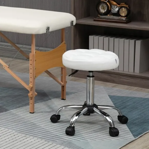 Rootz drejestol - Rulleskammel - Højdejusterbar salontaburet - Kunstlæder - Armløst design - Elegant quiltet mønster - 35,5 cm x 51-67 cm