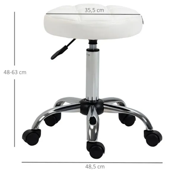 Rootz drejestol - Rulleskammel - Højdejusterbar salontaburet - Kunstlæder - Armløst design - Elegant quiltet mønster - 35,5 cm x 51-67 cm
