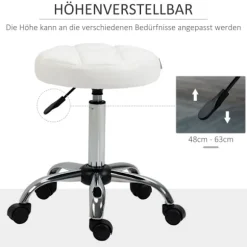 Rootz drejestol - Rulleskammel - Højdejusterbar salontaburet - Kunstlæder - Armløst design - Elegant quiltet mønster - 35,5 cm x 51-67 cm