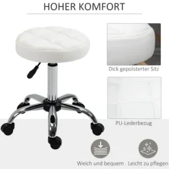 Rootz drejestol - Rulleskammel - Højdejusterbar salontaburet - Kunstlæder - Armløst design - Elegant quiltet mønster - 35,5 cm x 51-67 cm
