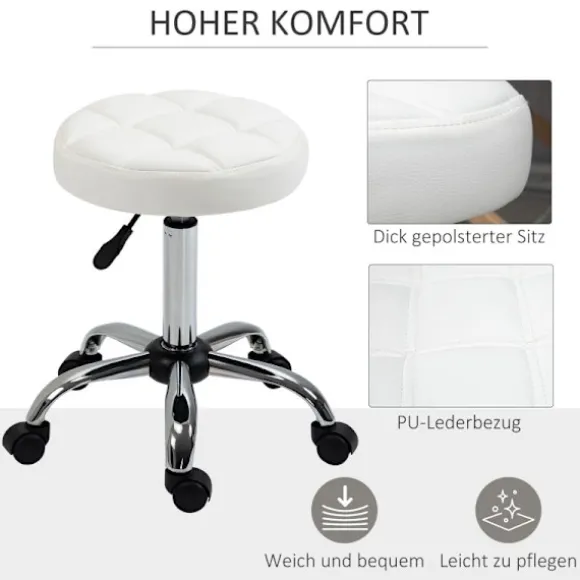 Rootz drejestol - Rulleskammel - Højdejusterbar salontaburet - Kunstlæder - Armløst design - Elegant quiltet mønster - 35,5 cm x 51-67 cm