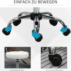 Rootz drejestol - Rulleskammel - Højdejusterbar salontaburet - Kunstlæder - Armløst design - Elegant quiltet mønster - 35,5 cm x 51-67 cm