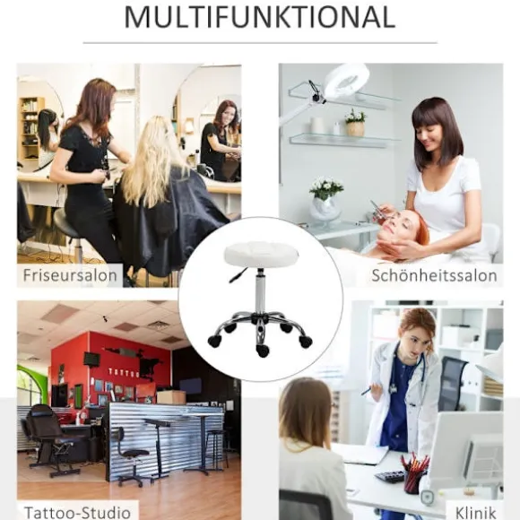 Rootz drejestol - Rulleskammel - Højdejusterbar salontaburet - Kunstlæder - Armløst design - Elegant quiltet mønster - 35,5 cm x 51-67 cm