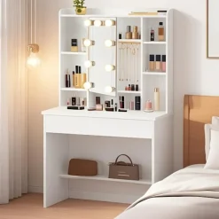 Rootz Dressing Bord med LED -belysning - Vanity Table - Makeup Desk - Justerbare farver og lysstyrke - 40 x 90 x 144,7 cm