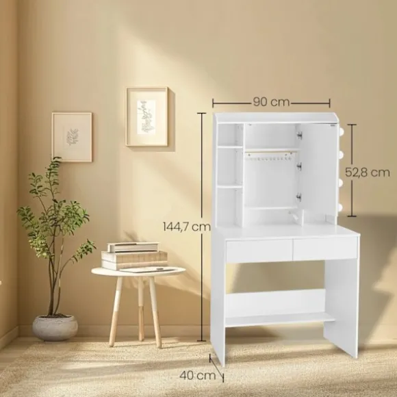 Rootz Dressing Bord med LED -belysning - Vanity Table - Makeup Desk - Justerbare farver og lysstyrke - 40 x 90 x 144,7 cm