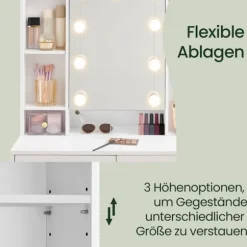 Rootz Dressing Bord med LED -belysning - Vanity Table - Makeup Desk - Justerbare farver og lysstyrke - 40 x 90 x 144,7 cm