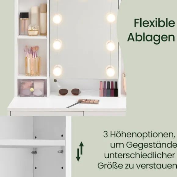 Rootz Dressing Bord med LED -belysning - Vanity Table - Makeup Desk - Justerbare farver og lysstyrke - 40 x 90 x 144,7 cm