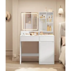 Rootz Dressing Bord med LED -belysning - Vanity - Makeup -bord - Hvid finish - 40 x 90 x 138 cm