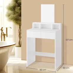 Rootz Dressing Bord med spejl - Frisørstabel - Vanity Desk - Rummelig opbevaring - 40 x 60 x 127 cm