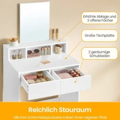 Rootz Dressing Bord med spejl - Frisørstabel - Vanity Desk - Rummelig opbevaring - 40 x 60 x 127 cm