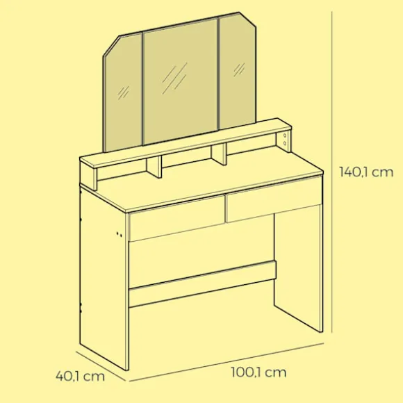 Rootz Dressing Table - Vanity Table - Makeup Organizer - Rigelig lagerplads - 100 cm x 40 cm x 142 cm