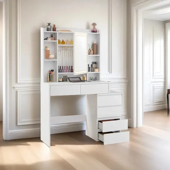Rootz Dressing Table - Vanity Table - Makeup Table - LED -belysning - Justerbare farver og lysstyrke - 40 cm x 97,5 cm x 145 cm