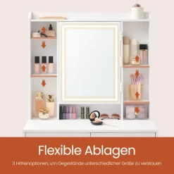 Rootz Dressing Table - Vanity Table - Makeup Table - LED -belysning - Justerbare farver og lysstyrke - 40 cm x 97,5 cm x 145 cm