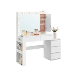Rootz Dressing Table - Vanity Table - Makeup -bord - LED -belysning - Hvid - 40 x 125 x 140 cm