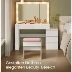 Rootz Dressing Table - Vanity Table - Makeup -bord - LED -belysning - Hvid - 40 x 125 x 140 cm