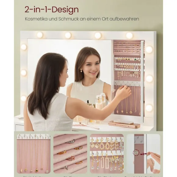 Rootz Dressing Table - Vanity Table - Makeup -bord - LED -belysning - Hvid - 40 x 125 x 140 cm