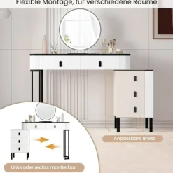 Rootz Dressing Table Set - Makeup Vanity - Cosmetic Desk - Rumle opbevaring - 100 cm x 126 cm x 40 cm