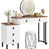 Rootz Dressing Table Set - Makeup Vanity - Beauty Station - Dæmpbar LED Mirror - Velvet Affol - White -brown - 100 x 126 x 40 cm