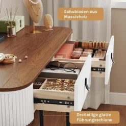Rootz Dressing Table Set - Makeup Vanity - Beauty Station - Dæmpbar LED Mirror - Velvet Affol - White -brown - 100 x 126 x 40 cm