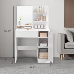 Rootz Dressing Table Set - Vanity Table - Beauty Desk - Ample Storage - 80 cm x 40 cm x 132 cm