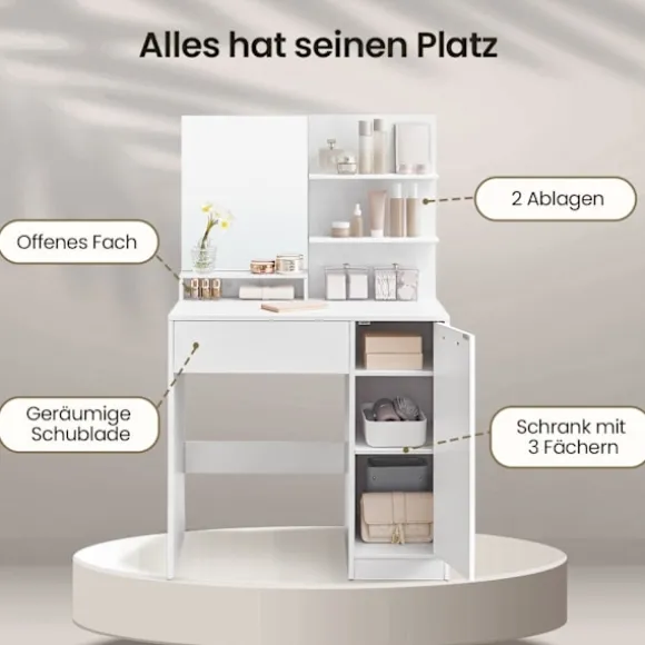 Rootz Dressing Table Set - Vanity Table - Beauty Desk - Ample Storage - 80 cm x 40 cm x 132 cm