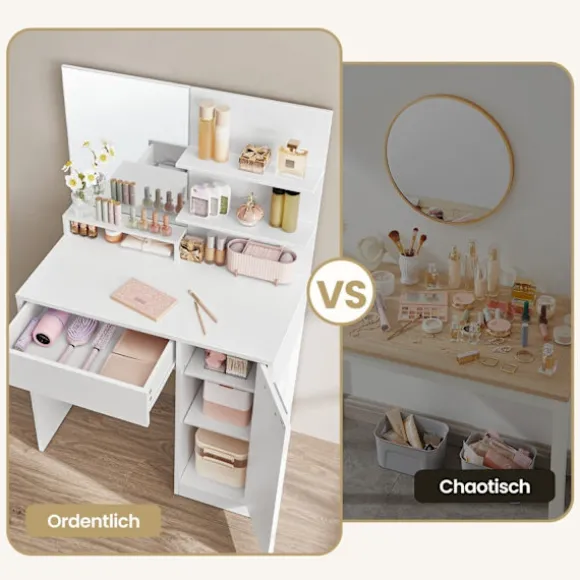 Rootz Dressing Table Set - Vanity Table - Beauty Desk - Ample Storage - 80 cm x 40 cm x 132 cm