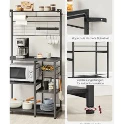 Rootz Ebony-Black Kitchen Bager's Rack - Opbevaringsstativ - Organizer - Spånplade og stål - 42cm x 90cm x 167,3cm - Heavy Duty - Multifunktionel - Pl | Fyndiq