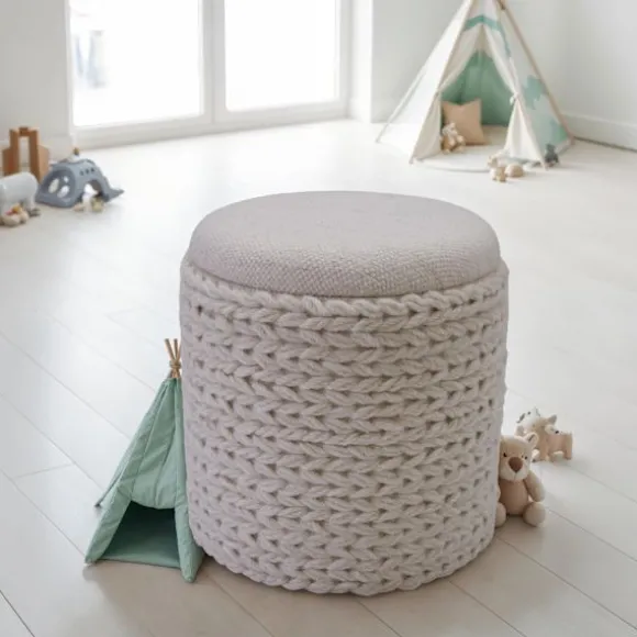 Rootz Elegant Boho sædeskammel - osmannisk - Fodstøtte - Alsidig opbevaring - 45 cm H x 40 cm Grå