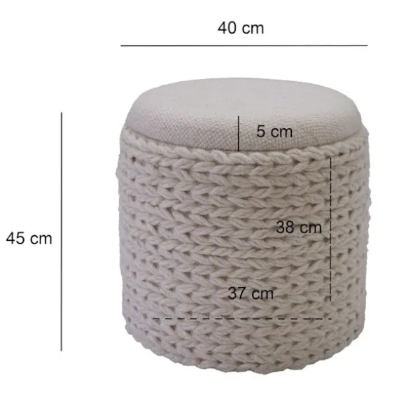 Rootz Elegant Boho sædeskammel - osmannisk - Fodstøtte - Alsidig opbevaring - 45 cm H x 40 cm Grå