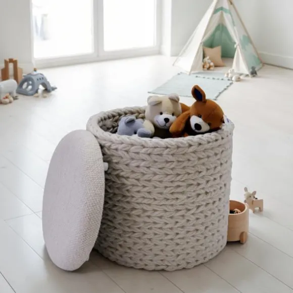 Rootz Elegant Boho sædeskammel - osmannisk - Fodstøtte - Alsidig opbevaring - 45 cm H x 40 cm Grå