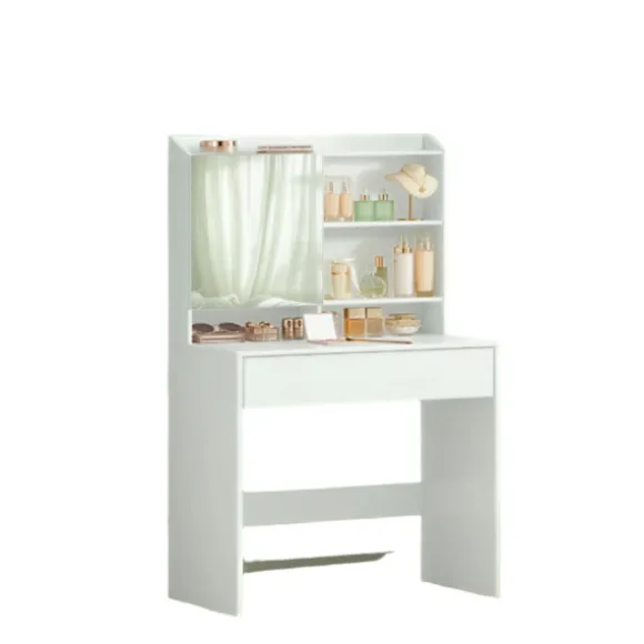 Rootz Elegant Dressing Table - Friction Table - Vanity Table - Inkluderer Mirror & skuffe - Træchipboard - 70 cm x 40 cm x 136 cm