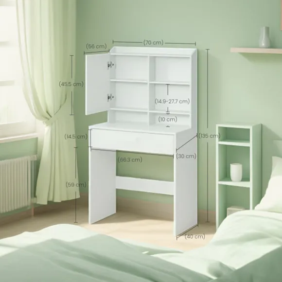 Rootz Elegant Dressing Table - Friction Table - Vanity Table - Inkluderer Mirror & skuffe - Træchipboard - 70 cm x 40 cm x 136 cm