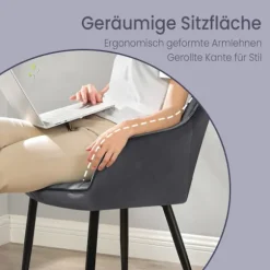 Rootz Elegant spisestol - lænestol - fløjlsæde - komfortpolstring - 62,5 cm x 60 cm x 85 cm - Understøtter op til 110 kg
