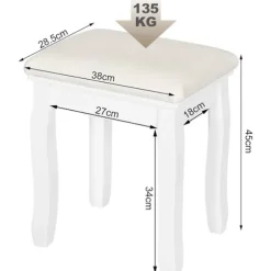 Rootz Elegant White Makeup Taburet - Forfængelighedssæde - Omklædningsstol - Komfortabelt fløjlsbetræk - Alsidig brug - Holdbar konstruktion - 38cm x | Fyndiq