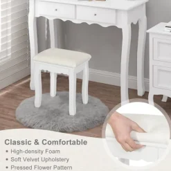 Rootz Elegant White Makeup Taburet - Forfængelighedssæde - Omklædningsstol - Komfortabelt fløjlsbetræk - Alsidig brug - Holdbar konstruktion - 38cm x | Fyndiq