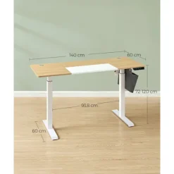 Rootz Elektrisk stående skrivebord - Justerbart skrivebord - Sit Stand Skrivebord - Spånplade stålramme - 60 cm x 140 cm x (72-120) cm - Pastel Gul-Ba | Fyndiq